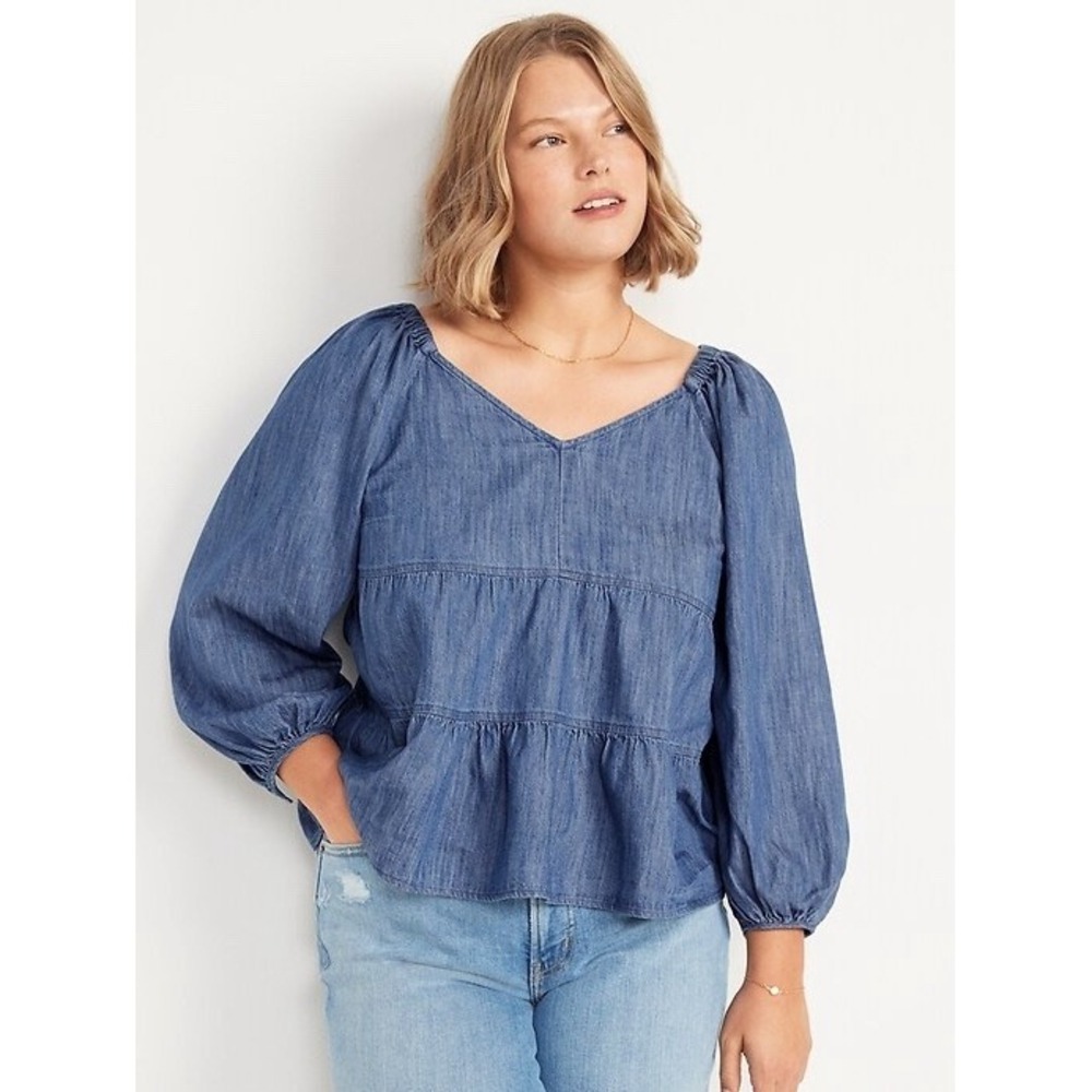 Old Navy 2X Womens Peasant Top Denim